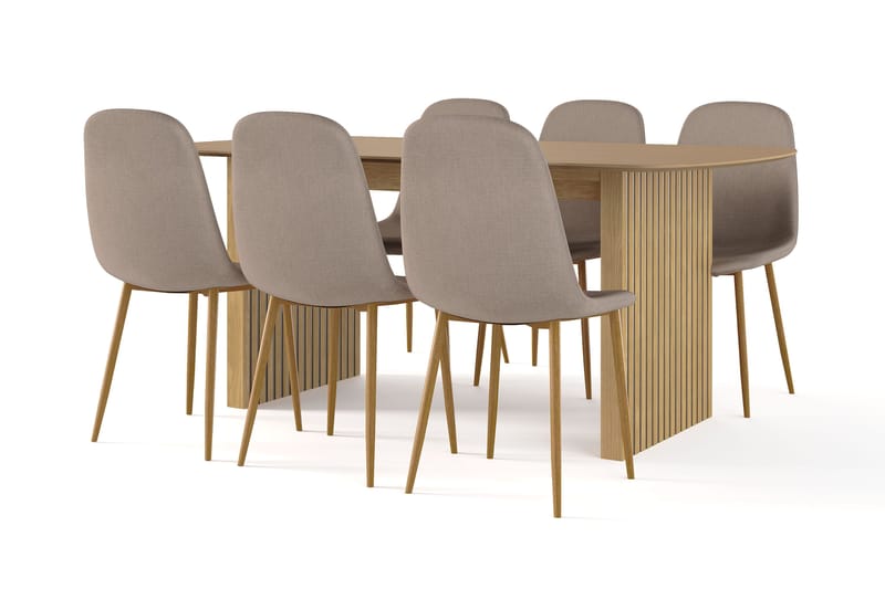 Richeto Spisebord 180 cm eik + 6 stk Nibe stol brun med eikeben, Natur/Brun