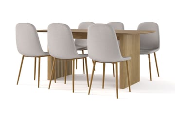 Richeto Spisebord 180 cm eik + 6 stk Nibe stol grå med eikeben - Natur/Grå - Møbler - Bord - Spisegruppe