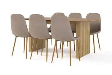 Richeto spisebord 180 cm eik + 6 stk. Nibe stol brun med eikeben - Eik - Møbler - Bord - Spisegruppe