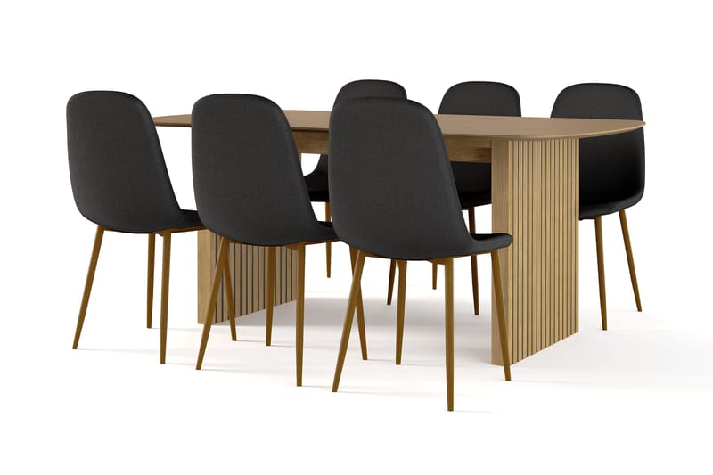 Richeto spisebord 180 cm eik + 6 stk. Nibe stol svart med eikeben, Natur/svart