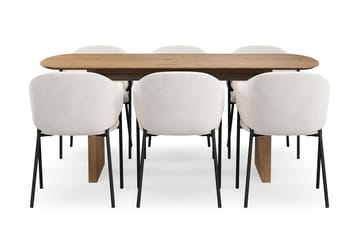 Richeto Spisebord 180 cm med 6 Filip Spisestoler - Naturlig finish / Hvit Bouclé - Møbler - Bord - Spisegruppe