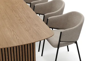 Richeto Spisebord 180 cm med 6 Filip Spisestoler - Naturlig finish / Taupe Bouclé - Møbler - Bord - Spisegruppe