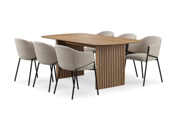 Richeto Spisebord 180 cm med 6 Filip Spisestoler - Naturlig finish / Taupe Bouclé - Møbler - Bord - Spisegruppe