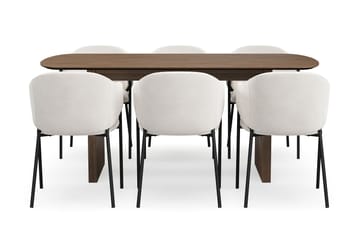 Richeto Spisebord 180 cm med 6 Filip Spisestoler - Røkt eik / Hvit Bouclé - Møbler - Bord - Spisegruppe