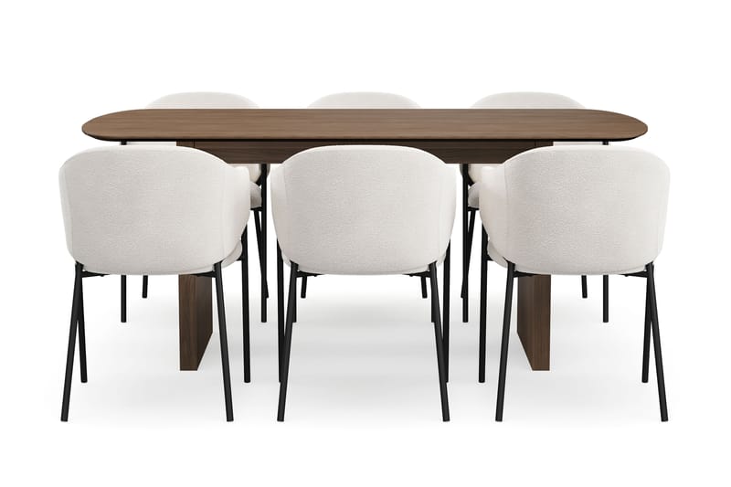 Richeto Spisebord 180 cm med 6 Filip Spisestoler - Røkt eik / Hvit Bouclé - Møbler - Bord - Spisegruppe
