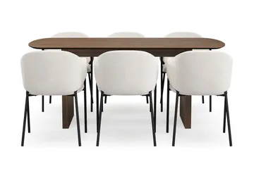 Richeto spisebord 180 cm med 6 Filip spisestoler - Røkt eik / hvit bouclé - Møbler - Bord - Spisegruppe