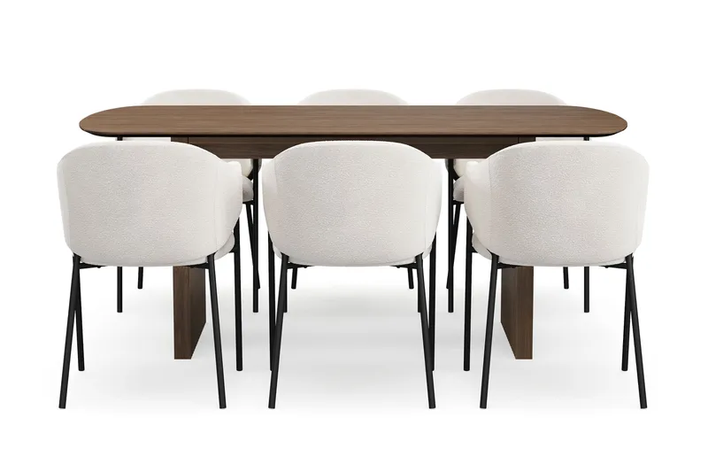 Richeto spisebord 180 cm med 6 Filip spisestoler - Røkt eik / hvit bouclé - Møbler - Bord - Spisegruppe