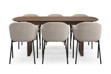 Richeto Spisebord 180 cm med 6 Filip Spisestoler - Røkt eik / Taupe Bouclé - Møbler - Bord - Spisegruppe