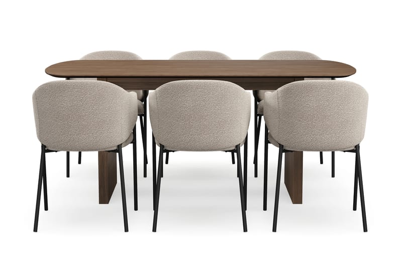 Richeto Spisebord 180 cm med 6 Filip Spisestoler - Røkt eik / Taupe Bouclé - Møbler - Bord - Spisegruppe