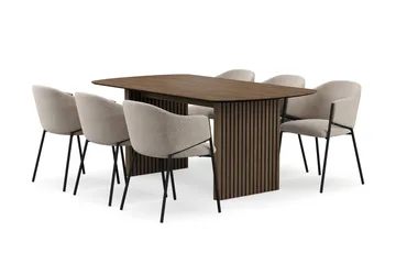 Richeto Spisebord 180 cm med 6 Filip Spisestoler - Røkt eik / Taupe Bouclé - Møbler - Bord - Spisegruppe