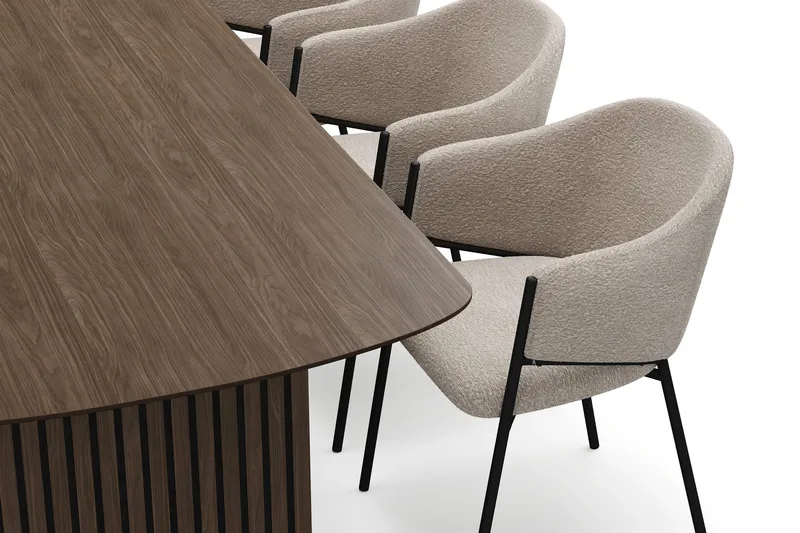 Richeto Spisebord 180 cm med 6 Filip Spisestoler - Røkt eik / Taupe Bouclé - Møbler - Bord - Spisegruppe