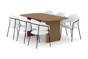 Richeto Spisebord 180 cm med 6 Karol Spisestoler - Naturlig finish / Hvit Bouclé - Møbler - Bord - Spisegruppe