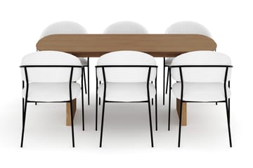Richeto Spisebord 180 cm med 6 Karol Spisestoler - Naturlig finish / Hvit Bouclé - Møbler - Bord - Spisegruppe