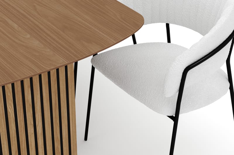Richeto Spisebord 180 cm med 6 Karol Spisestoler - Naturlig finish / Hvit Bouclé - Møbler - Bord - Spisegruppe