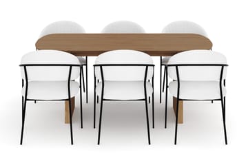 Richeto Spisebord 180 cm med 6 Karol Spisestoler - Naturlig finish / Hvit Bouclé - Møbler - Bord - Spisegruppe
