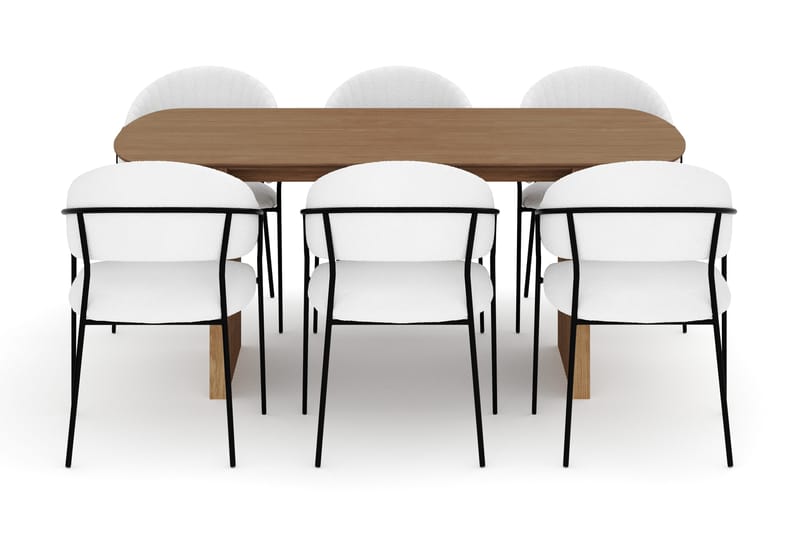 Richeto Spisebord 180 cm med 6 Karol Spisestoler - Naturlig finish / Hvit Bouclé - Møbler - Bord - Spisegruppe