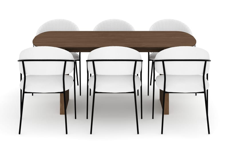 Richeto Spisebord 180 cm med 6 Karol Spisestoler - Røkt eik / Hvit Bouclé - Møbler - Bord - Spisegruppe