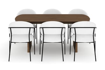 Richeto Spisebord 180 cm med 6 Karol Spisestoler - Røkt eik / Hvit Bouclé - Møbler - Bord - Spisegruppe