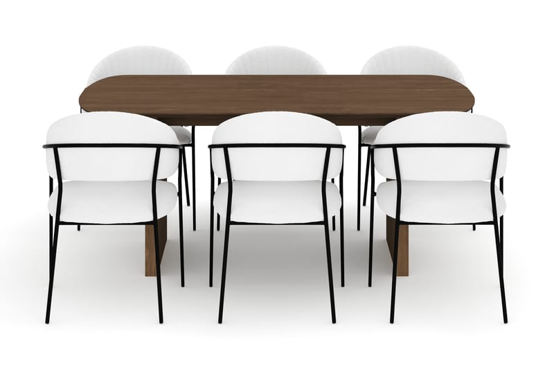 Richeto Spisebord 180 cm med 6 Karol Spisestoler - Røkt eik / Hvit Bouclé - Møbler - Bord - Spisegruppe