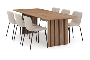 Richeto spisebord 180 cm med 6 Katy spisestoler - Naturlig finish / Greige bouclé / Metallben svart - Møbler - Bord - Spisegruppe