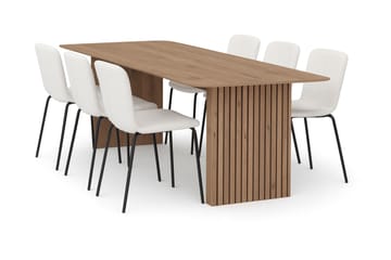 Richeto Spisebord 180 cm med 6 Katy Spisestoler - Naturlig finish / Hvit Bouclé / Metallben Svart - Møbler - Bord - Spisegruppe