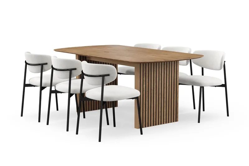 Richeto spisebord 180 cm med 6 Lucy spisestoler, Eik