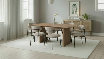 Richeto Spisebord 180 cm med 6 Lucy Spisestoler - Naturlig finish / Greige Bouclé / Metallben Svart - Møbler - Bord - Spisegruppe