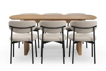 Richeto Spisebord 180 cm med 6 Lucy Spisestoler - Naturlig finish / Greige Bouclé / Metallben Svart - Møbler - Bord - Spisegruppe