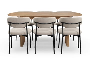Richeto Spisebord 180 cm med 6 Lucy Spisestoler - Naturlig finish / Greige Bouclé / Metallben Svart - Møbler - Bord - Spisegruppe