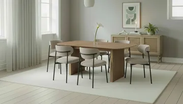 Richeto Spisebord 180 cm med 6 Lucy Spisestoler - Naturlig finish / Greige Bouclé / Metallben Svart - Møbler - Bord - Spisegruppe