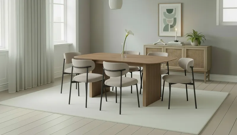 Richeto Spisebord 180 cm med 6 Lucy Spisestoler - Naturlig finish / Greige Bouclé / Metallben Svart - Møbler - Bord - Spisegruppe