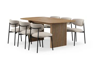 Richeto Spisebord 180 cm med 6 Lucy Spisestoler - Naturlig finish / Greige Bouclé / Metallben Svart - Møbler - Bord - Spisegruppe