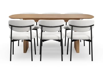 Richeto spisebord 180 cm med 6 Lucy spisestoler - Naturlig finish / hvit bouclé / metallben svart - Møbler - Bord - Spisegruppe
