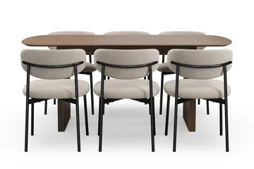 Richeto Spisebord 180 cm med 6 Lucy Spisestoler - Røkt eik / Greige Bouclé - Møbler - Bord - Spisegruppe