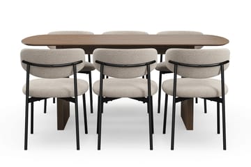 Richeto Spisebord 180 cm med 6 Lucy Spisestoler - Røkt eik / Greige Bouclé - Møbler - Bord - Spisegruppe