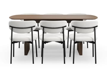 Richeto Spisebord 180 cm med 6 Lucy Spisestoler - Røkt eik / Hvit Bouclé - Møbler - Bord - Spisegruppe
