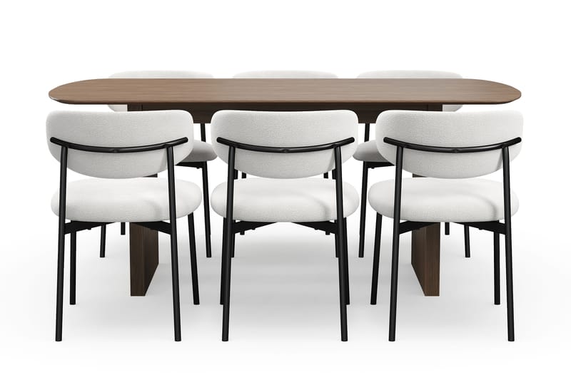 Richeto Spisebord 180 cm med 6 Lucy Spisestoler - Røkt eik / Hvit Bouclé - Møbler - Bord - Spisegruppe