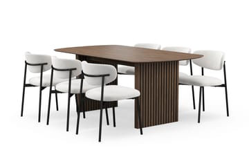 Richeto Spisebord 180 cm med 6 Lucy Spisestoler - Røkt eik / Hvit Bouclé - Møbler - Bord - Spisegruppe