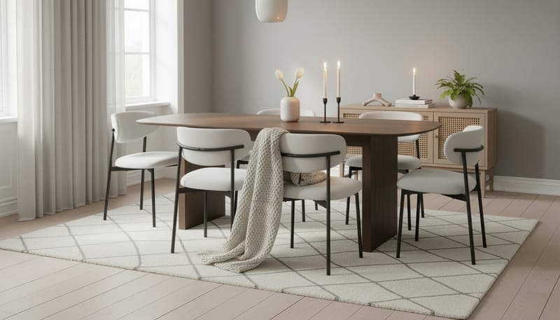 Richeto Spisebord 180 cm med 6 Lucy Spisestoler - Røkt eik / Hvit Bouclé - Møbler - Bord - Spisegruppe