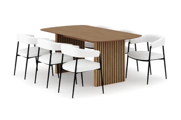 Richeto Spisebord 180 cm med 6 Velma Spisestoler - Naturlig finish / Hvit Bouclé - Møbler - Bord - Spisegruppe