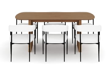 Richeto Spisebord 180 cm med 6 Velma Spisestoler - Naturlig finish / Hvit Bouclé - Møbler - Bord - Spisegruppe
