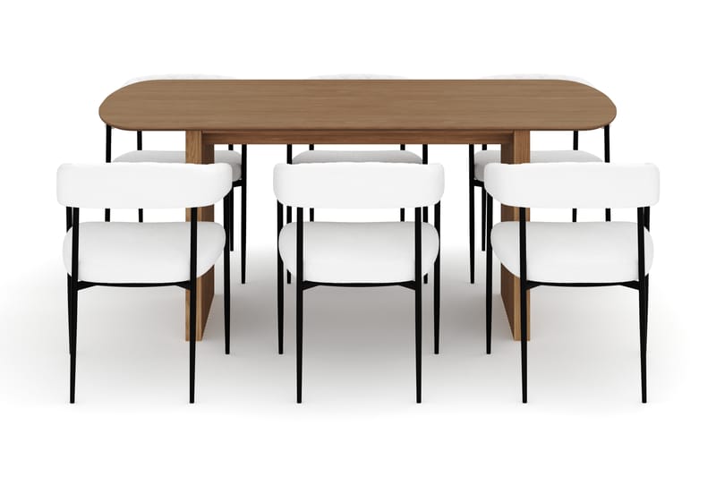 Richeto Spisebord 180 cm med 6 Velma Spisestoler - Naturlig finish / Hvit Bouclé - Møbler - Bord - Spisegruppe