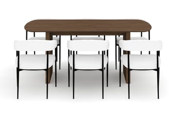 Richeto Spisebord 180 cm med 6 Velma Spisestoler - Røkt eik / Hvit Bouclé - Møbler - Bord - Spisegruppe