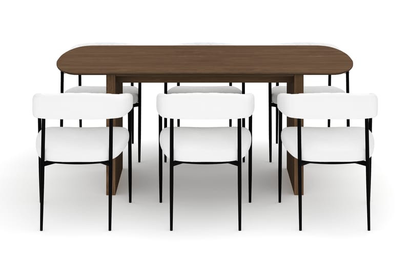 Richeto Spisebord 180 cm med 6 Velma Spisestoler - Røkt eik / Hvit Bouclé - Møbler - Bord - Spisegruppe