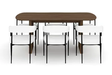 Richeto Spisebord 180 cm med 6 Velma Spisestoler - Røkt eik / Hvit Bouclé - Møbler - Bord - Spisegruppe