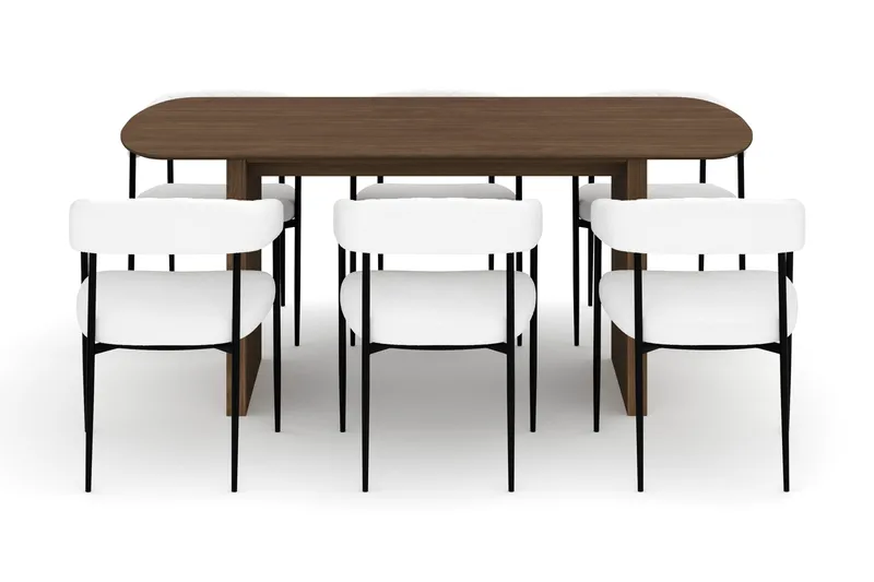 Richeto Spisebord 180 cm med 6 Velma Spisestoler - Røkt eik / Hvit Bouclé - Møbler - Bord - Spisegruppe