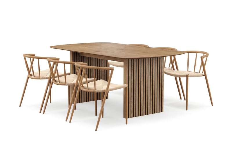 Richeto Spisebord 180 cm med 6 Winston Spisestoler, Naturlig finish / Beige / Metallben Eik