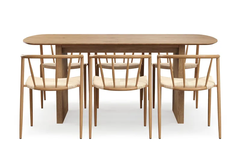 Richeto Spisebord 180 cm med 6 Winston Spisestoler - Naturlig finish / Beige / Metallben Eik - Møbler - Bord - Spisegruppe