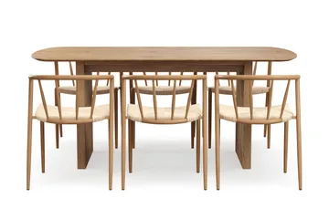 Richeto spisebord 180 cm med 6 Winston spisestoler - Naturlig finish / Beige / metallben eik - Møbler - Bord - Spisegruppe