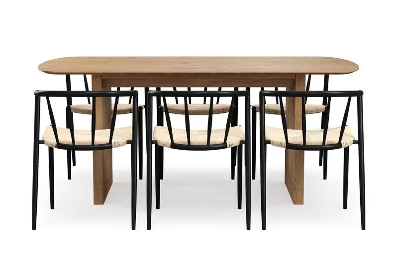 Richeto Spisebord 180 cm med 6 Winston Spisestoler - Naturlig finish / Beige / Metallben Svart - Møbler - Bord - Spisegruppe